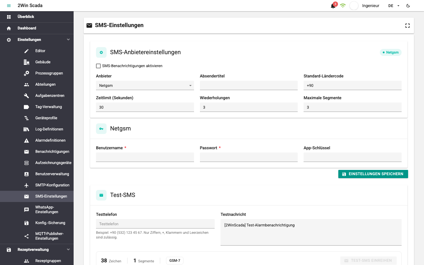 Bildschirm Einstellungsfelder
