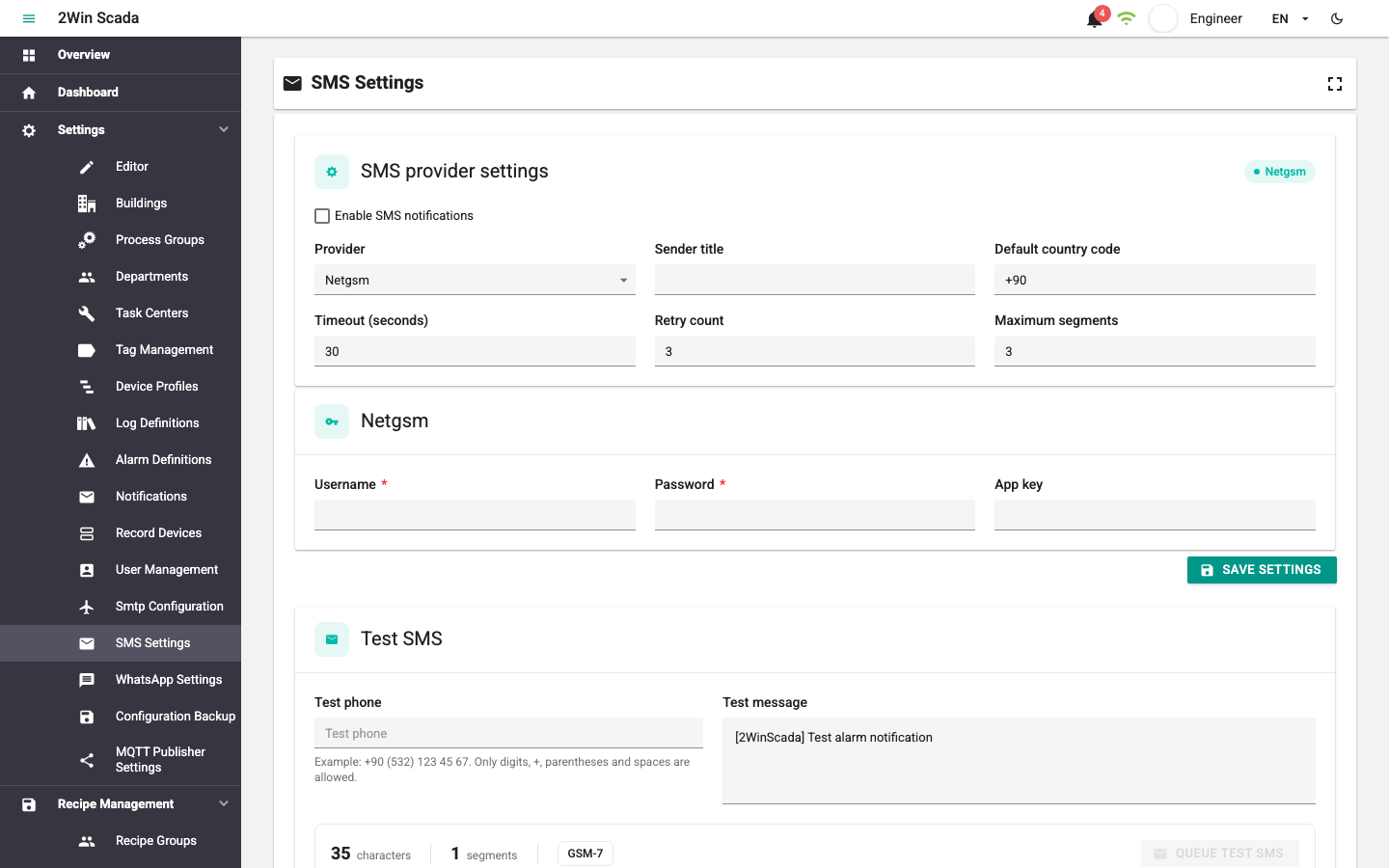 Settings fields screenshot