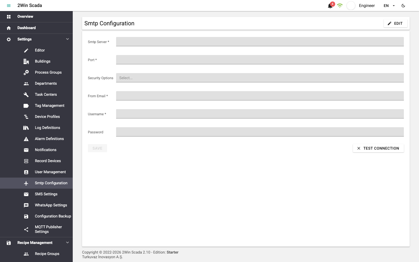 SMTP Settings screenshot