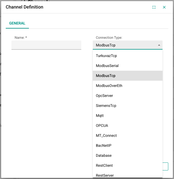 Channel Definition screen