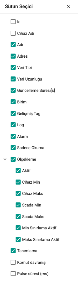 Tag Tanımı ekran görüntüsü