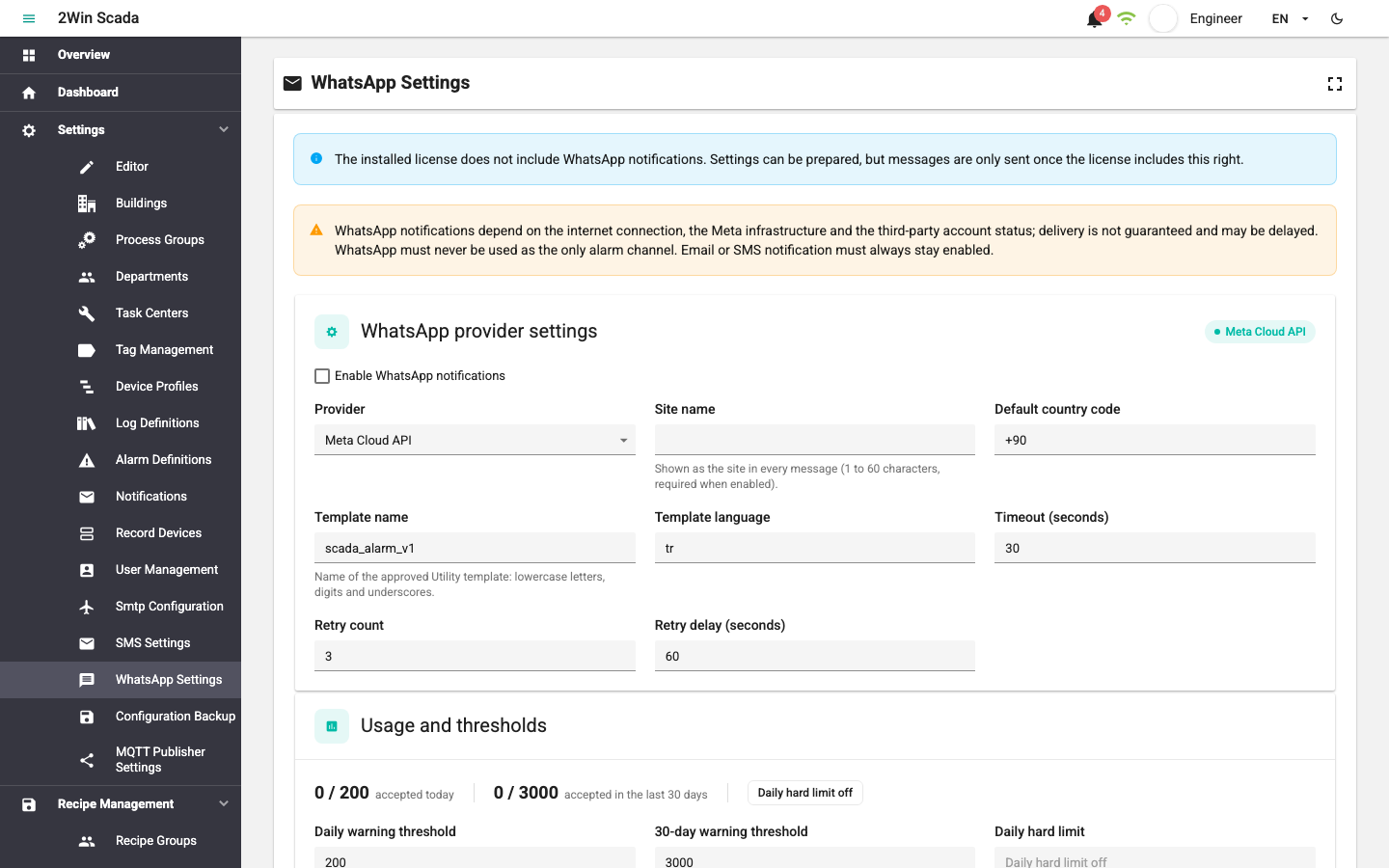 WhatsApp Settings screenshot
