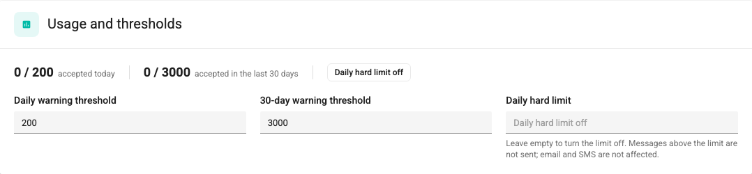 Usage and thresholds screenshot