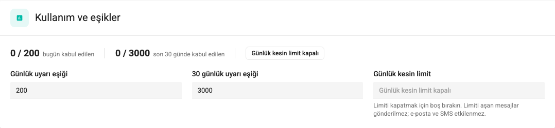 Kullanım ve eşikler ekran görüntüsü