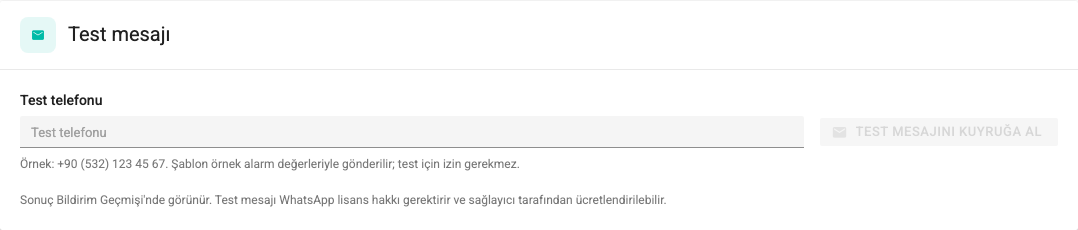 Test mesajı ekran görüntüsü