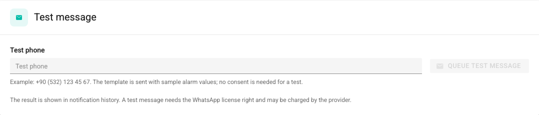 Test message screenshot